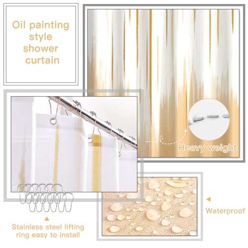 32PCS Bathroom Sets with Shower Curtain and Rugs-Beige Bathroom Accessories,Non Slip Bathroom Rugs Set with Toilet Lid Cover, Waterproof Shower Curtain, 3PC Soap Dispenser with Trash Can - size: Bath Set+Oil Paint Shower Curtain+Bath Rugs, style: Beige