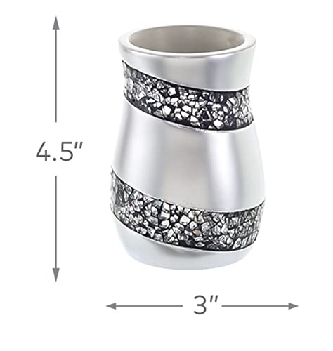 Creative Scents Silver Mosaic Bathroom Cup - Electric Toothbrush and Toothpaste Holder for Bathroom - Tooth Brush Holder Tumbler Cup for Toothbrushes, Toothpaste or Makeup Brushes (Silver)