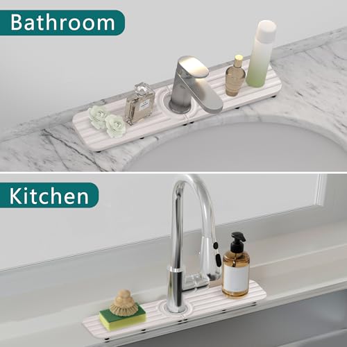 Water Absorbing Stone Kitchen Sink Mat, Faucet Splash Guard for Bathroom Counter - color: 23.6" x 3.9" White C