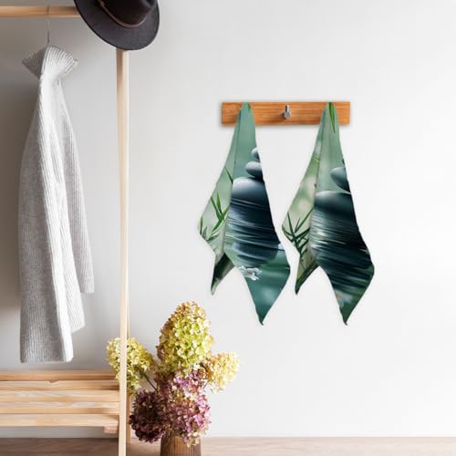 Zen Hand Towels Set of 2, Absorbent Green Bamboo Stones White Flowers Meditation Bathroom Kitchen Towels, Lightweight Breathable Face Towels for Bathroom Gym Hotel - color: Zen