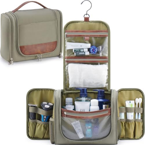 Ralnitote Large Hanging Toiletry Bag for Men, Travel Bathroom Bag with Hook, Hygiene Bag Organizer for Shower, Shaving & Grooming Essentials, Green - color: Green