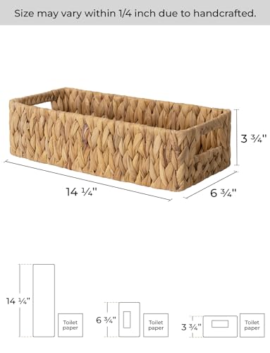 StorageWorks Water Hyacinth Basket for Toilet Paper, Wicker Baskets for Storage with Built-in Handles, 14 ¼"L x 6 ½"W x 3 ¾"H - color: Natural (Water Hyacinth), size: 14¼" L x 6¾" W x 3¾" H