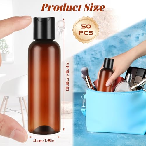 50 Pcs 4oz Squeeze Bottle Set, 4 oz Squeeze Bottle Empty Lotion Bottles with Black Flip Caps, Refillable Travel Containers for Shampoo, Body Wash, Crafts and Toiletries