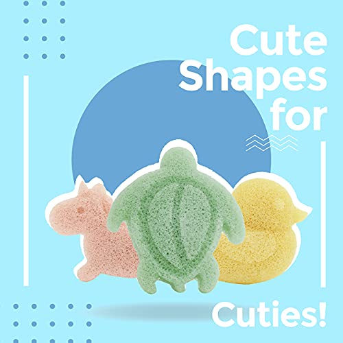myHomeBody Konjac Sponge, Bath loofah, 3pc, Unicorn, Duck, Sea Turtle | Natural Safe Plant-Based, Cute Shapes Bath Sponge for bathing, Shower Sponge for bath, Body Loofah, Shower Loofah, Face Luffa - color: Unicorn, Duck, Sea Turtle
