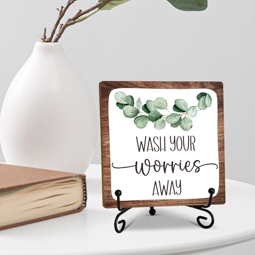 Wash Your Worries Away Sign, Funny Bathroom Laundry Room Sink Shelf Decor, Sage Green Bathroom Guest Bathroom Decoration, Funny Toilet Washroom Accessories and Decor-A06 - color: white