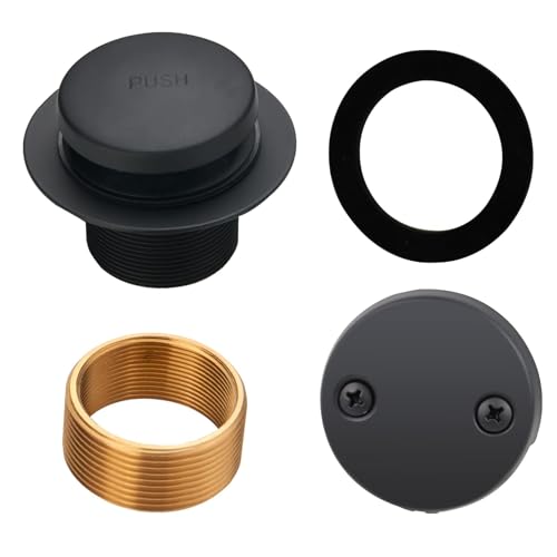HIDROP Matte Black Tip Toe Tub Drain Trim Kit, 2-Hole Overflow Faceplate | Stainless Steel Bathtub Drain, Universal Fine/Coarse Thread fit 1-3/8" or 1-1/2" Tub Drain, Drain Replacement Kit - color: Black, style: 2 Holes