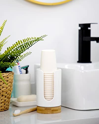 Ceramic Bathroom Cups Dispenser - 3-5 oz Disposable Paper & Plastic Bathroom Cups Holder - Mouthwash Cups Dispenser for Bathroom, Guest Toiletries, Countertop, Coffee - BPA Free (White) - color: White