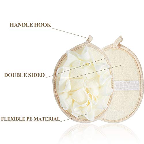 Boao 6 Pcs Bath Shower Pouf Sponge Mesh Pouf Shower Ball Exfoliating Body Sponge Pad Scrubber Glove with Flower Bath Ball (Beige) - style: Beige