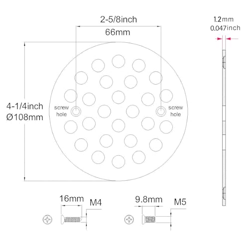 4-1/4” Round Shower Drain Cover,Screw-in Shower Drain Strainer,Easy-to-Install Replacement Cover - color: Brushed Nickel, size: 4-1/4 inch