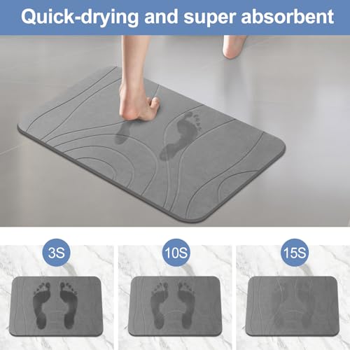 Stone Bath Mat, 2 Pack Diatomaceous Earth Shower Mat, Non-Slip Super Absorbent Quick Drying Bathroom Floor Mat, 24x15, Grey - color: Grey, size: 24" x 15" (2 Pack)