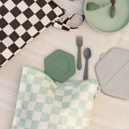 Tiny Twinkle Mess Proof Wet Bags | 2-Pack Reusable Waterproof Wet Bags for Swimsuits | Baby Clothes | Travel & Diaper Bag (Black, Green Checkers) - color: Black, Green Checkers, size: 2 Pack