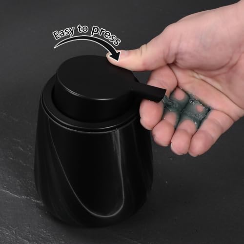 12Oz Ceramic Liquid Soap Dispenser - Modern Lotion Hand Soap Dispenser with Easy-to-Press Black Pump, Reusable and Refillable Dish Soap Dispensers for Bathroom & Kitchen, Marble Black - color: Marble Black, style: Liquid Pump