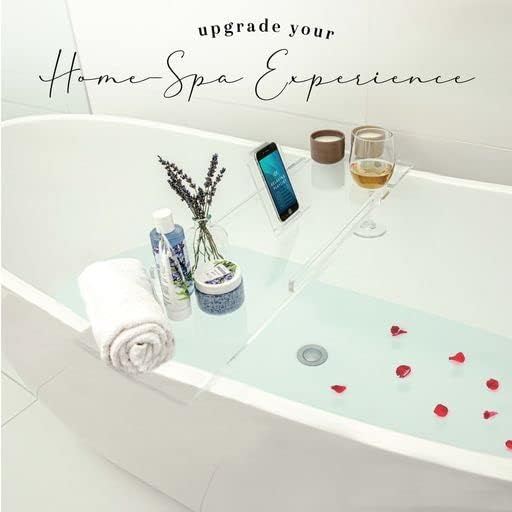 38" Supreme - Clear Acrylic Bathtub Tray Caddy Tub Shelf, Spa Board Luxury Bathroom Bath tub Table, Fits Across Bathtubs, Book, iPad and Wine Glass Holder (Supreme, 38") - size: 38"