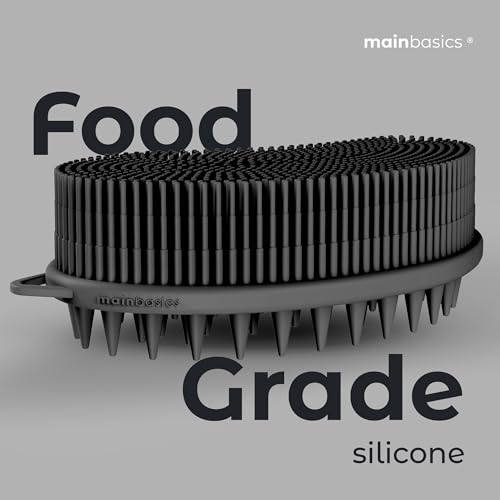 MainBasics Silicone Body Scrubber Dual-Sided, Black, Scalp | Shower Scrubber and Scalp Massager, Gentle Silicone Loofah Alternative for Deep Clean - color: Black, size: Scalp