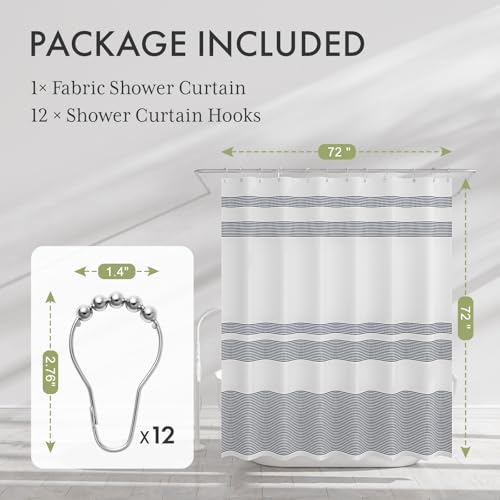 AmazerBath Navy Blue Shower Curtain, Blue and White Striped Bathroom Shower Curtain with 12 Shower Curtain Hooks, Rustic Fabric Blue and White, 72x72 Inches - color: A- Blue Stripe +12 Metal Hooks, size: 72"W x 72"L (Pack of 1)
