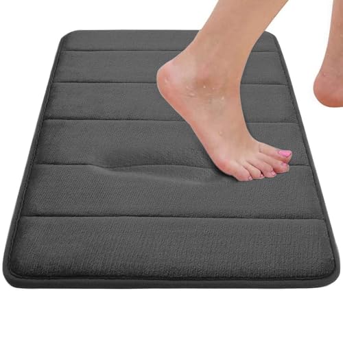 RUN HELIX Grey Bathroom Rugs, Ultra Absorbent Non-Slip Memory Foam Bath Rugs, Washable Bedroom mats,Soft Velvet Bath Mats,Easier to Dry for Bathroom Floor Rugs - color: Dark Grey
