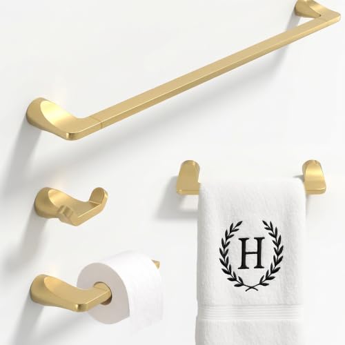 Mega Handles Bathroom Towel Holder Set - 4 Pieces Bathroom Accessories Sets - Heavy Duty Bathroom Accessory Set, 25'' Towel Bar, Robe Hooks & Toilet Paper Holder Wall Mounted - Satin Brass Bath Suite - color: Satin Brass
