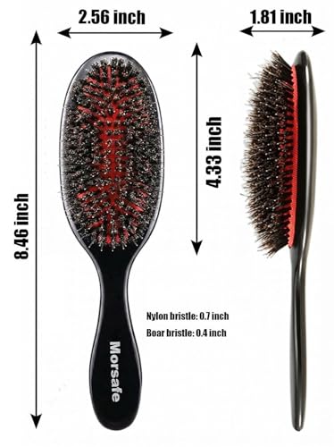 Boar Bristle Hair Brush for Women Men Painless Detangling Paddle Brush for Curly Fine Tangled Hair, Anti-frizz Boar Nylon Bristle Cushioned Brush, Includes Cleaning Tool