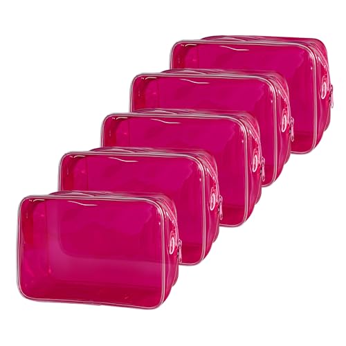 Neon TSA Approved Clear Toiletry Pouch, 7"x2.3"x4.7" Size, PVC Travel Makeup Bags for Toiletries, Transparent Cosmetic Bag for Women and Men Small (Wine Red 5PCS) - color: Wine Red 5PCS