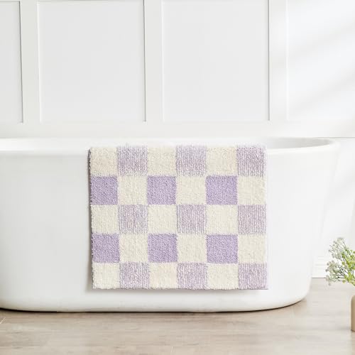 CozeCube Bath mats for Bathroom Non Slip, Fluffy Absorbent Microfiber Bath mat Washable, Aesthetic Bathroom Rugs, Cute Purple Checkered Bath mat, Lavender, 32" x 20" - color: Checkered-lavender, size: 2'8" x 1'8" (Rectangular)