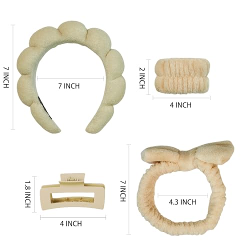7 Pcs Spa Set, Facial Headband and Wristband Set, Skincare Accessories, College Style Girl Idea Gifts, Hair Accessories for Women and Girls (Khaki) - color: Khaki
