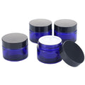 OverNews 4PCS 2oz Glass Jar Travel Size, Empty Cosmetic Lotion Container with Black Lid & Spatula, Small Mini Jar for Beauty (Blue) - color: Blue, size: 4