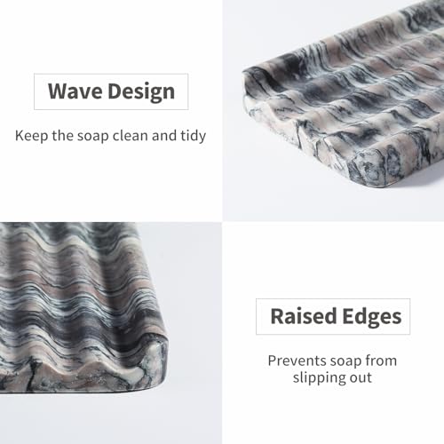 Karibiber Soap Holder for Bathroom, Black Marble Soap Dish for Kitchen Countertop, Soap Tray with Creative Wavy Design, Soap Saver for Bath Tub, Sponges, Italian Natural Stone - color: Rosso Luana
