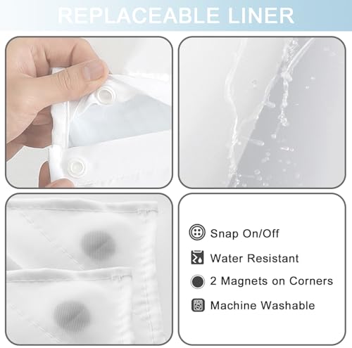 No Hook Shower Curtain with Snap in Liner, Ombre Sky Blue Shower Curtains and Liner Set, Hotel Fabric Bath Curtain for Bathroom, Mesh Top Window Waterproof Washable, 71" x 74" - color: Ombre Sky Blue, size: 71"W x 74"L (Pack of 1)