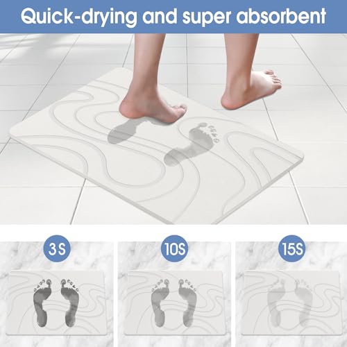 Veeloim Stone Bath Mat Diatomaceous Earth Shower Mat Non-Slip Super Absorbent Diatomite Stone Mats for Bathroom Floor/Kitchen Counter Quick Drying Natural Easy to Clean(23.6''×15.4" White) - color: Line2-white