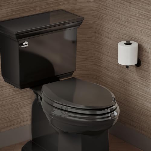 KOHLER 4636-RL-7 Cachet ReadyLatch Elongated Toilet Seat Slow Close, Soft Close Toilet Seat Quiet Lid, Contoured Grip-Tight Bumpers Installation Hardware, Apartment Essentials, Black - color: Black, size: Elongated