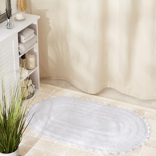 DII Crochet Collection Reversible Bath Mat, Small Oval, 17x24, White - color: White, size: 1'5" x 2' (Oval)