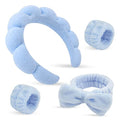 Headband for Washing Face and Wristband Set, Blue | Soft absorbent fabric, snug head-hugging fit for face washing, skincare, makeup, masks, travel, women and teen girls - color: Blue
