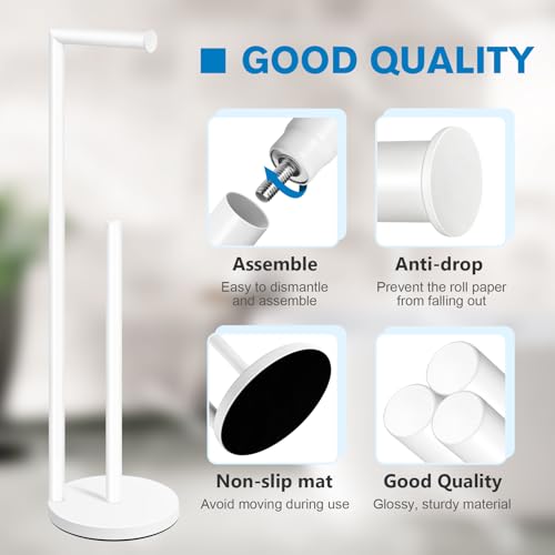 Toilet Paper Holder Stand,Toilet Paper Holder Free Standing,White Toilet Stand Holder for 4 Rolls,Toilet Paper Storage by Bathth - color: White