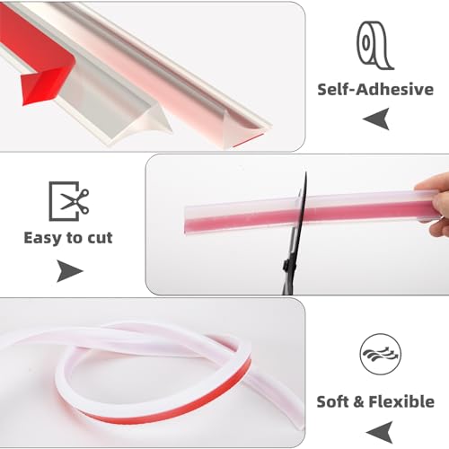 118"Shower Threshold Water Dam Barrier,Shower Dam Water Stopper for Frameless Shower Door Bottom,Silicone Sink Splash Guard for Kitchen Bathroom,Corner Shower Water Guard for Bathtub,Transparent - color: Transparent, size: 118 Inch