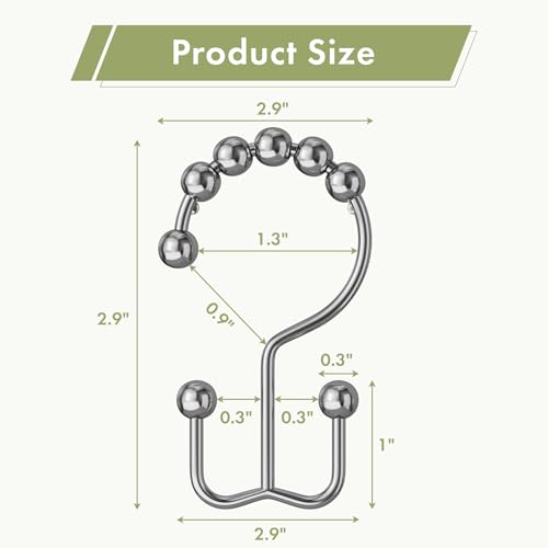 Amazer Shower Curtain Rings, Rust-Resistant Metal Double Shower Hooks for Curtain Rolling Shower Curtain Hooks Rings Shower Rings for Bathroom Shower Curtain Rod, Chrome, Set of 12 Rings - color: Chrome, style: Modern - Double Hooks