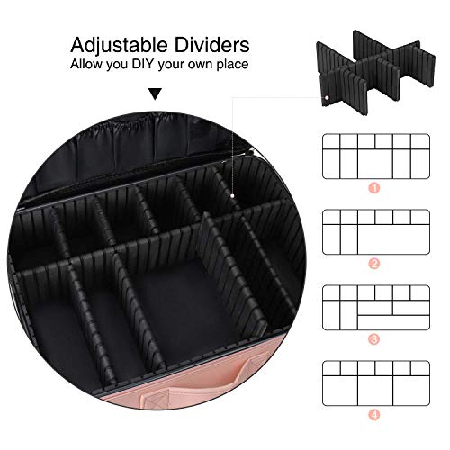 Relavel Travel Makeup Train Case Cosmetic Case Organizer Portable Artist Storage Bag with Adjustable Dividers for Cosmetics Makeup Brushes Toiletry Jewelry Digital Accessories - color: Pink, size: Large