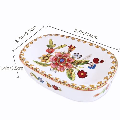 Self Draining Soap Dish, Double-Layer Bar Soap Tray, White Ceramic Soap Dish with Elegant Patterns (Style E) - color: Style E