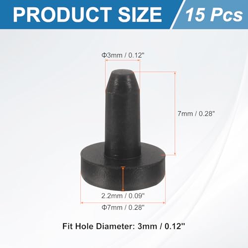 uxcell 15Pcs Silicone Hole Plug, Waterproof Solid T-Shaped Rubber Stoppers Bottle Seal Tube Pipe Plug End Cap for 3mm/0.12" Hole for Bathtub Bottle, 0.28" Plug Height, Black - color: Black, size: For 3mm/0.12" Hole, 0.28" Plug Height