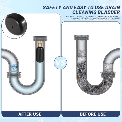 Drain Bladder Kit, Drain Cleaning Bladder With Water Stop Valve Faucet Adapter And 16 3/8ft Garden Hose, Drain Blockage Unclog Kit For Bathroom Drains Kitchen Sinks, Fit 4 To 6 IN Drain Pipes