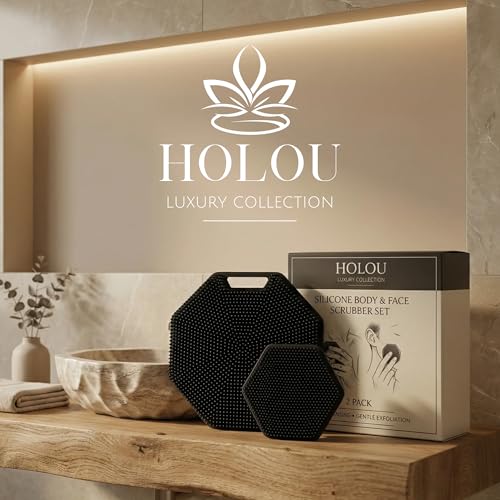 Silicone Body Scrubber & Silicone Face Scrubber 2 Pack – Exfoliating Body Scrubber & Silicone Loofah, Shower Scrubber for Women and Men – Holou