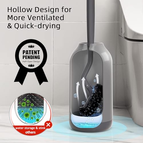 HAMITOR Toilet Bowl Brush Holder Set: Bathroom Deep Cleaning Toilet Cleaner Scrubber Under Rim with Curved Bristle for Dead Corner Clean - Hidden Rv Toilet Decorative Accessories with Caddy- Gray - color: B-gray, size: 1 pack