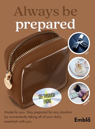 Embla Clear Cosmetic Bag Makeup Case, Clear Zipper Make Up Pouch and Toiletry Travel Tote, Cute Skincare Pouches for Women Girls, Preppy Purse Cosmetic Organizer, Mini Makeup Bags, Chocolate | Small Brown Clear Nylon/PVC Cosmetic Bag with Zipper, Waterpro