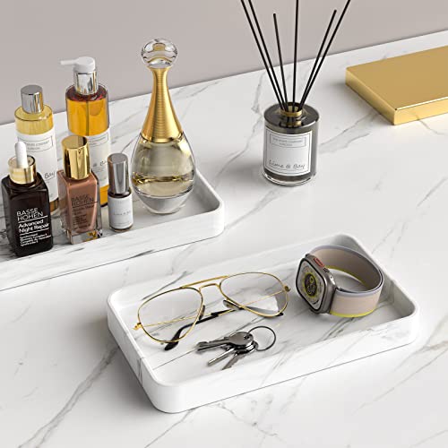 Gurygo 10" Vanity Tray for Bathroom - Hand Towel Tray Organizer for Paper Napkins - Bathroom Vanity Counter Organization - Ceramic Soap Dispenser Tray for Kitchen Counter (Marble White, Set/1)… - color: Marble White, size: 9.9" x 5.7" x 1.1"