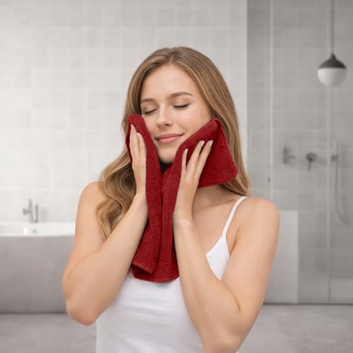 RIVERSIDE Pack of 8 Towels Set, 2 Large Bath, 2 Hand, 4 Face Washcloths, 100% Cotton Hotel Quality, Super Soft, Quick Dry, Highly Absorbent Perfect for Bathroom, Red - color: Red, size: Towel Set (PK 8)