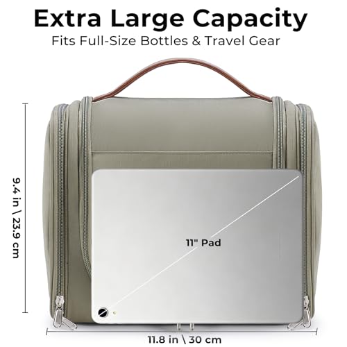 Ralnitote Large Hanging Toiletry Bag for Men, Travel Bathroom Bag with Hook, Hygiene Bag Organizer for Shower, Shaving & Grooming Essentials, Green - color: Green