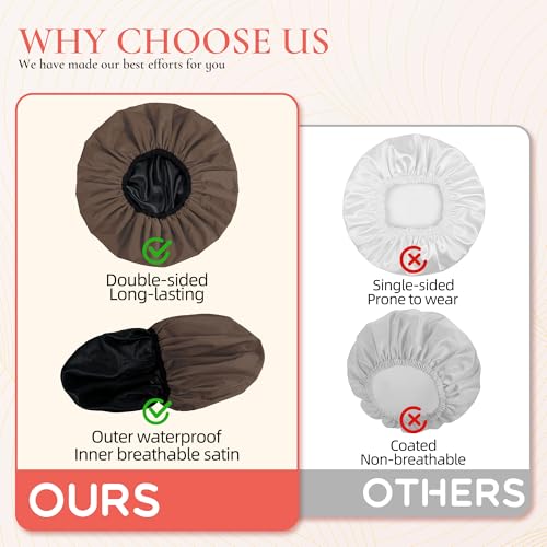 Extra Large Shower Cap for Women, Reusable Waterproof Shower Bonnet with Satin Lining, Double Layer Washable Bath Hair Cap for Braids, Locs, Long Thick Curly Hair, Natural Hair(Big Dark Coffee) - color: Dark Coffee