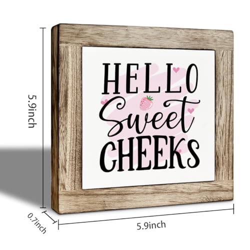 Rustic Farmhouse Bathroom Decor, Hello Sweet Cheeks Wooden Box Sign, Funny Decorative for Bathroom, Toilet Shelves Accessory, Square Wood Block Sign Table Decor 5.9×5.9 inch - color: color31