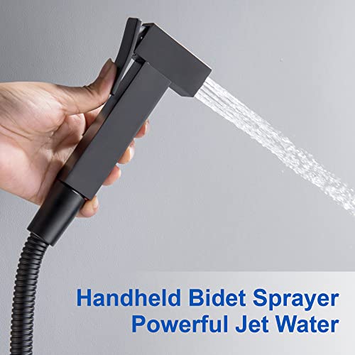 SHAMANDA Warm Water Bidet Sprayer for Toilet with Hot and Cold Brass Rough-in Valve, Stainless Steel Handheld Bidet Attachment Set for Feminine, Pets and Baby Diaper Wash, Matte Black, BDS08-7 - color: Matte Black, style: Hot & Cold Water Modes-Square