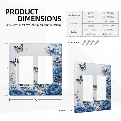 Light Switch Cover Plate Blue Peony Flowers Butterfly Vintage Floral 2 Gang Double Rocker Outlet Covers Decorative Switch plates Electrical Wall Plates GFCI for Bathroom Bedroom Decor - color: Blue Peony Flowers Butterfly Vintage Floral, size: 2 Gang Doub