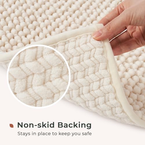 FRESHMINT Chenille Bath Rugs Set - 2 Piece (17"x24" + 20"x32"), Non-Slip Bath Mats, Absorbent, Washable, Cream White - color: Cream, size: 24"x17"+32"x20"